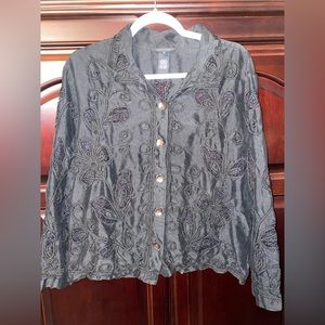 Multiples black floral button blouse‎ top